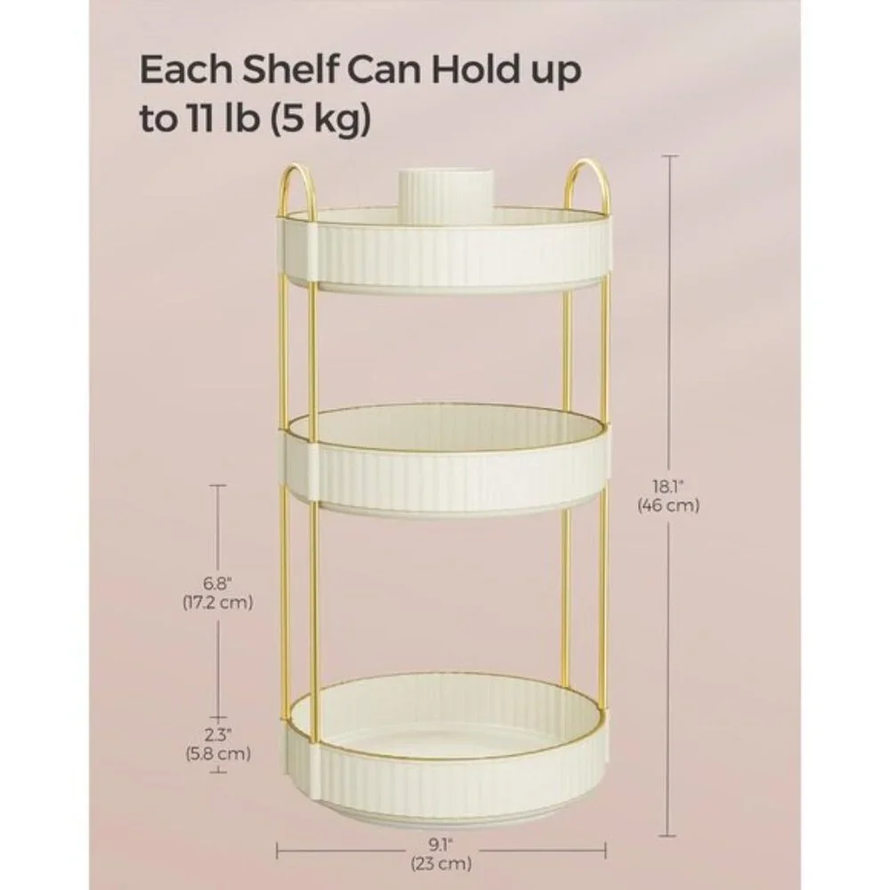 New 3-Tier Rotating Makeup Organizer, Customizable Lazy Susan in Cloud White